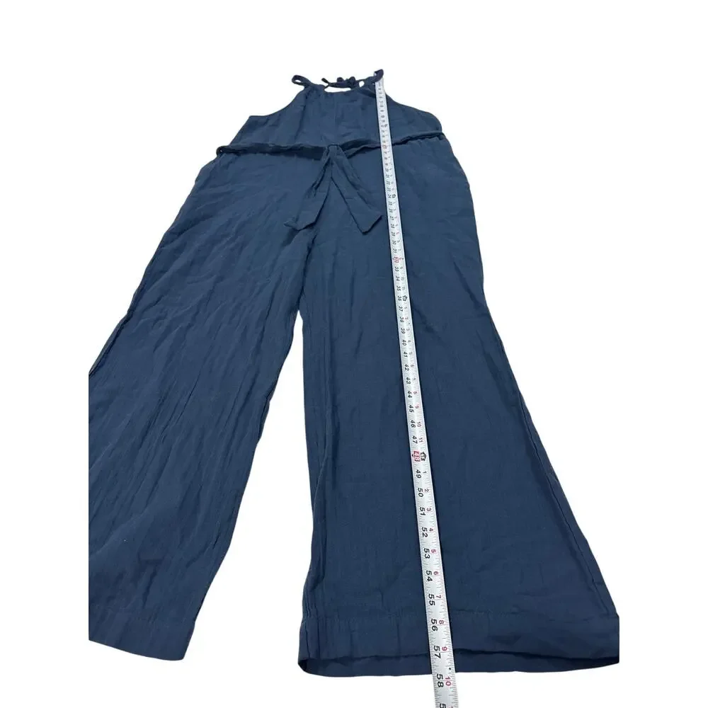 Pact Women’s Large Blue Coastal Beach Halter Jumpsuit Cotton Beachy Nautical - Picture 12 of 13